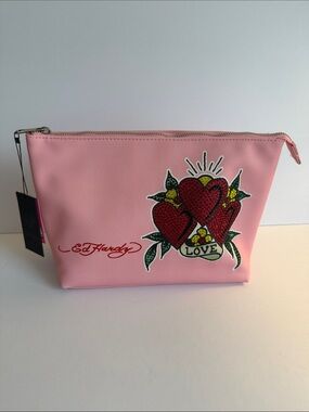 Ed Hardy Pink Heart 'Love' Sequin Cosmetic Pouch